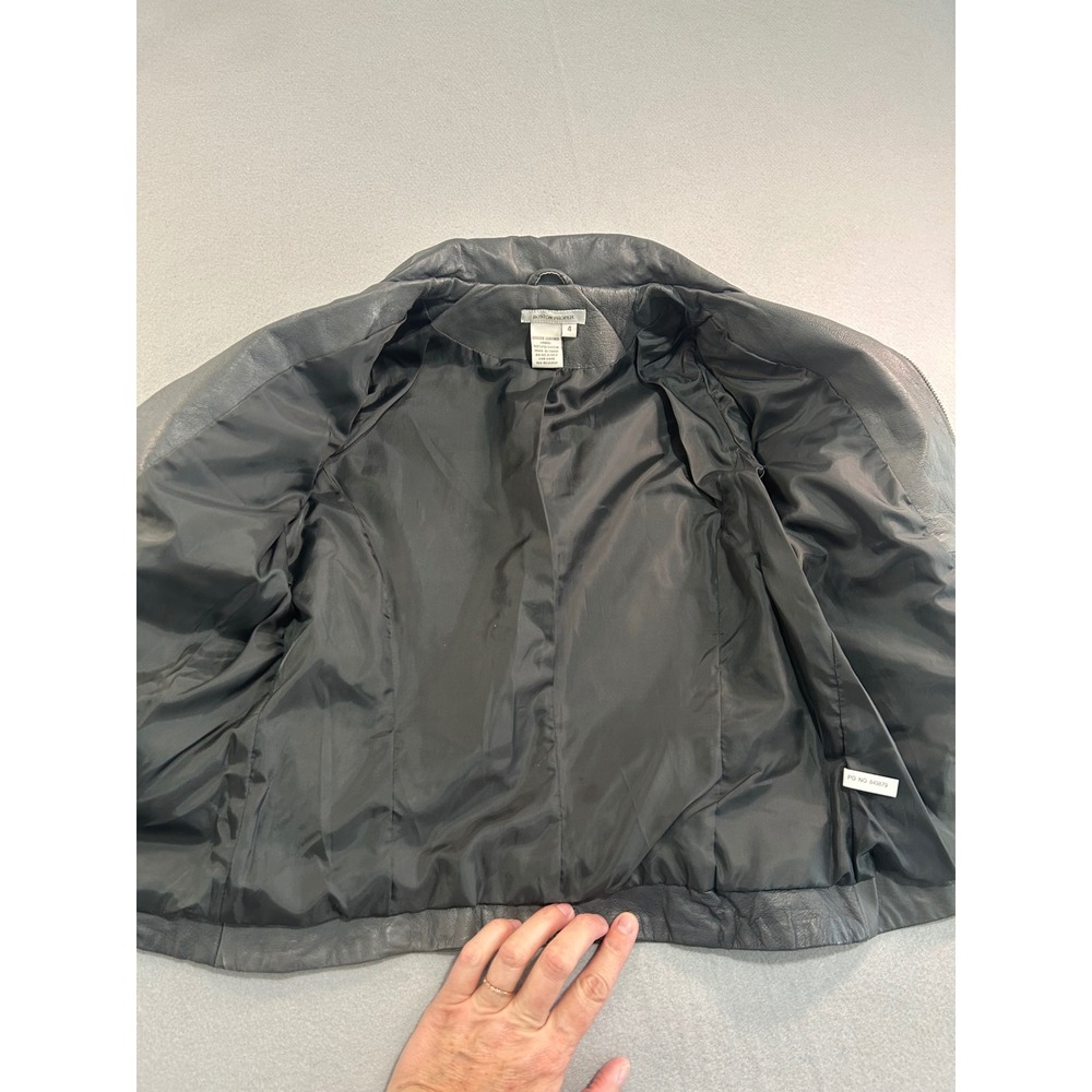 Boston Proper Leather Jacket Womens 4 Gray Utility Moto Multi-Pocket Zip Front - Picture 6 of 10